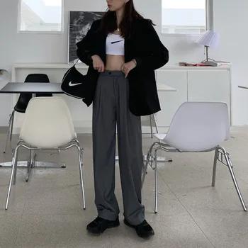 Whcw Cgdsr Talie Mare Direct Largi Picior Plus Dimensiune Solid Toamna Birou 2020 Pantaloni Largi Femei Casual De Iarna Coreean Costum Pantaloni