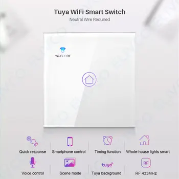 Wifi inteligent Atingeți Comutatorul Fir Neutru Necesare Comutator de Lumină 1Gang 100-240V Suport Alexa Google Acasa 433RF la Distanță Tuya Smart Home