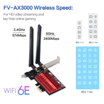 WiFi6E Intel AX210 Bluetooth 5.2 3000Mbps Dual Band 2,4/5GHz WiFi 6 Card 802.11 AX PCI-E Adaptor de Rețea pentru PC Desktop MU-MIMO