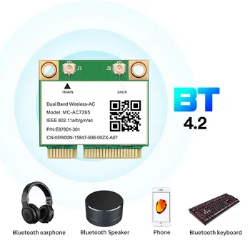 Wireless 802.11 ac Dual Band 1200Mbps MC-AC7265 placa Wifi Bluetooth 4.2 Jumătate Mini PCI-E 2.4 G 5 ghz Wlan Adaptor Laptop Antena