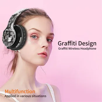 Wireless Bluetooth 5.0 Căști Peste Urechi Headest Graffiti Design Pliabil pentru Căști cu Microfon, Hi-Fi Stereo Pentru telefon, pc, laptop