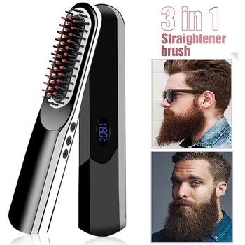 Wireless Bărbați Repede Barba de Îndreptat Părul Stil Pieptene LCD Multifuncțional cu Acumulator Încărcarea prin USB Indreptarea Parului Perie