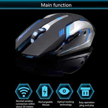 Wireless Tăcut Reîncărcabilă 2400 DPI PC USB Optic Ergonomic Mouse de Gaming