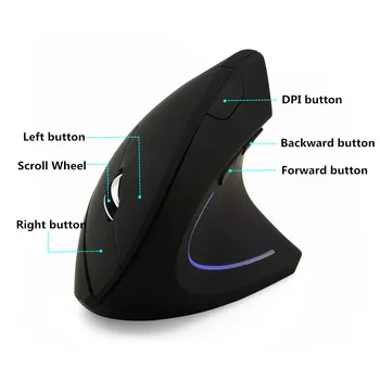 Wireless Verticale Mouse-ul De 2,4 Ghz Receptor 1600 DPI mouse-urile Optice LED cu iluminare din spate Ergonomic, Mouse-ul Jocuri de Calculator Cu Mause Pad Pentru PC