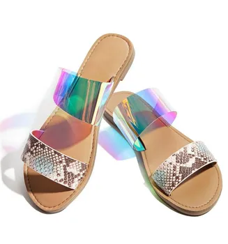 Wisseh femei papuci de vara de cristal Gol plat Slide doamnelor sandale Confort aluneca pe plajă în aer liber sandale pentru femeie pantofi