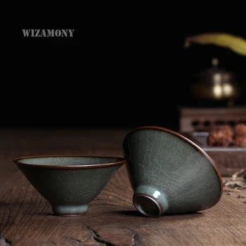 WIZAMONY 2 BUC Manual Longquan celadon Ceai Frumusete Teaset Ceașcă de Ceai Ceainic Ceasca de Fier din Organism Crackle Glaze porțelan chinezesc