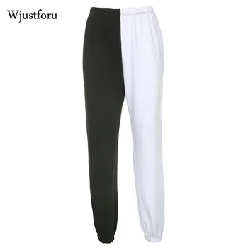 Wjustforu Streetwear Femei Pantaloni Casual, De Înaltă Wais Mozaic Pantaloni Lungi Slim Culoare Solidă Pantaloni Sudoare Cad 2020 Femei Haine