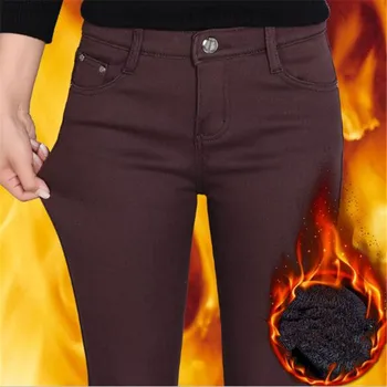 WKOUD Femei de Iarnă Pantaloni Cald Îngroșarea Fleece Slab Creion Pantaloni Femei Jambiere Întindere Solidă Plus Dimensiune Streetpants P8572