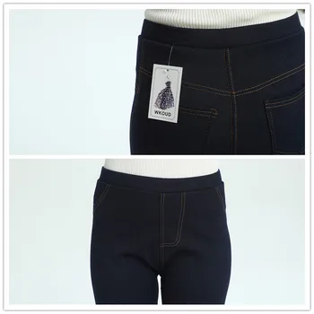 WKOUD Plus Dimensiune Blugi de Iarnă Pantaloni Pentru Femei Faux din Denim Pantaloni de Creion Cald Îngroșarea Lână Cald Jambiere Casual Legging LG-171