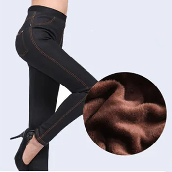 WKOUD Plus Dimensiune Blugi de Iarnă Pantaloni Pentru Femei Faux din Denim Pantaloni de Creion Cald Îngroșarea Lână Cald Jambiere Casual Legging LG-171