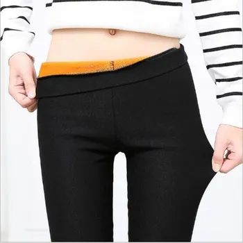 WKOUD Înaltă Talie Pantaloni de Creion Pentru Femei de Iarnă Caldă Pantaloni Skinny Negru Îngroșarea Jambiere Elevii Zăpadă Casual Uzura P8541