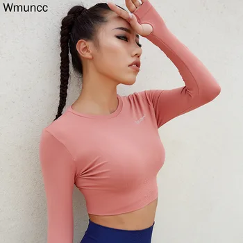 Wmuncc Energie fără Sudură Sport Shirt Femei Fitness Yoga Top Mâneci Lungi cu Degetul Gaura Antrenament Crop Top Respirabil Sport Vesta