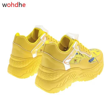Wohdhe 2020 Nou Casual ochiurilor de Plasă Respirabil Femei Adidasi Platforma de Imprimare Indesata Adidași Colorate Pantofi sport Încălțăminte