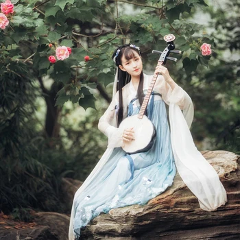 Womon Hanfu Chineză Tradițională, Costume De Dans Elegant Fairy Performanță Broderii Orientale Tang Vechi Fotografie Rochie