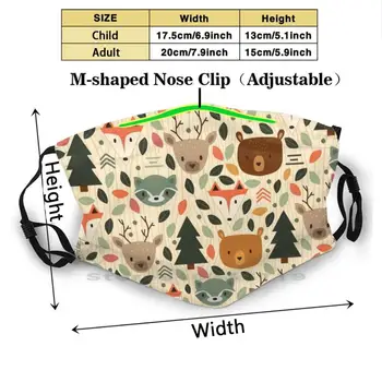 Woodland Creaturi Drăguț De Imprimare Reutilizabile Masca Pm2.5 Filtru Masca De Fata Copii Creaturi Pădure Animale Cerb Urs Raton Fox Pădure