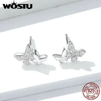 WOSTU Autentic Argint 925 Fluture Stud Cercei 2019 Nou Design Vânzare Fierbinte CZ Cercei Pentru Femei Bijuterii Cadou FNE236