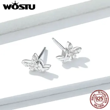 WOSTU Autentic Argint 925 Fluture Stud Cercei 2019 Nou Design Vânzare Fierbinte CZ Cercei Pentru Femei Bijuterii Cadou FNE236
