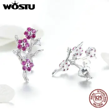 WOSTU Clasic Argint 925 Floare de Prun Floare Stud Cercei Pentru Femeile Petrecere de Nunta coreea Moda Bijuterii CTE040