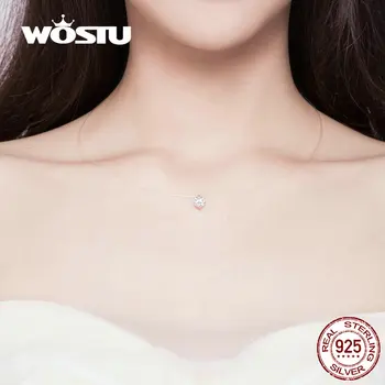 WOSTU Cristal Orbitor Coliere Argint 925 Pandantiv Lung Lanț de Link-ul Pentru Femei de Nunta Originale Bijuterii de Moda CQN332