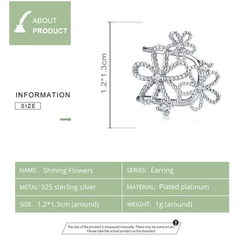WOSTU de Înaltă Calitate de Argint 925 Orbitor Cubic Zircon CZ Floare Clip Cercei Clip pentru Femei Fine Bijuterii de Argint CQE921