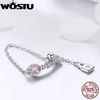 WOSTU Nou Design Argint 925 Cheia De La Inima Ta Lanț de Inele Pentru Femei Brand Inel Anillos Bijuterii Cadou de Ziua DXR425