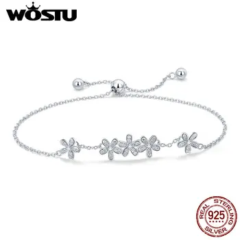 WOSTU Trendy 925 Sterling Silver Glitter Daisy Brățară Femeie Lanț de Link-ul de Nunta de Moda Brățară S925 Argint Bijuterii Cadou CQB084