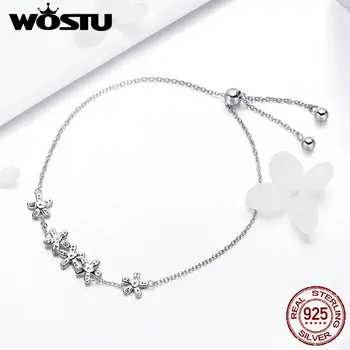 WOSTU Trendy 925 Sterling Silver Glitter Daisy Brățară Femeie Lanț de Link-ul de Nunta de Moda Brățară S925 Argint Bijuterii Cadou CQB084