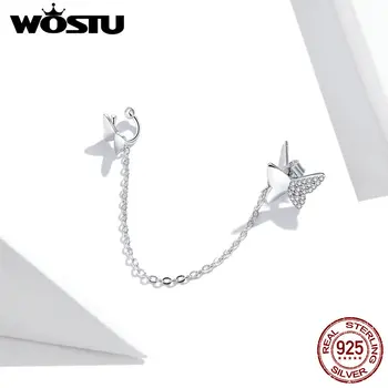 WOSTU Trendy Real Argint 925 Zbor de Fluture Stud Cercei Stud pentru Femei de Moda Lanț Lung Cercei Bijuterii CQE913
