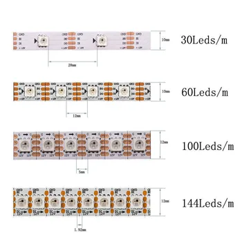 WS2815 DC12V(WS2812B WS2813 actualizat) LED-uri RGB Pixeli Benzi de Lumină Individual Adresabil Dual LED-Semnal 30/60/100/144 Led-uri/m