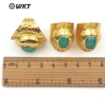 WT-R322 Naturale Amazonite Bijuterii Piatră Piatră de Formă Ovală Cu Aur de Metal Placat cu Femei de Moda Inel Bohomia Cadou Pentru Femei