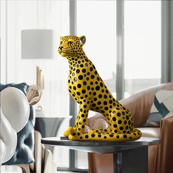 WU CHEN pe termen LUNG 62CM Leopard Arta Sculpturii Ghepard Statuie Ornamente de Animale Rasina de Artizanat American Home Decor Mobilier R4390