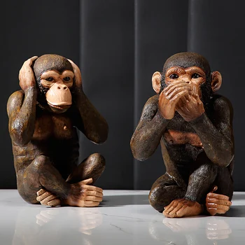 WU CHEN pe termen LUNG Creativ Animale Urangutan Decor Retro Trei Maimuțe Înțelepte Statuia nu Vezi, Nu Asculta, Nu Spune Gorila Arte Sculptura