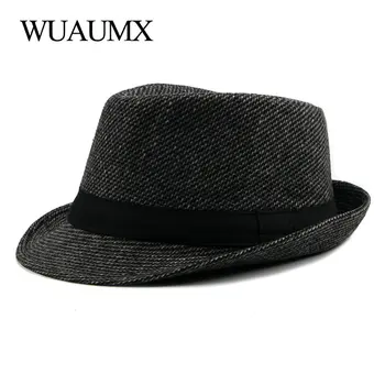 Wuaumx NOU Stil Britanic de Jazz Capace de Oameni Margine Largă Fedoras Pălărie Pentru bărbați Toamna Iarna Retro Pălării în aer liber Lână Pălărie Tata