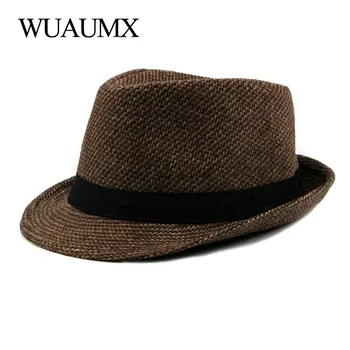 Wuaumx NOU Stil Britanic de Jazz Capace de Oameni Margine Largă Fedoras Pălărie Pentru bărbați Toamna Iarna Retro Pălării în aer liber Lână Pălărie Tata