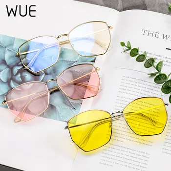 WUE Poligon Clar Pătrat ochelari de Soare pentru Femei Brand de Moda de Design Lady Vintage din Metal Supradimensionate Cadru Simplu Ochelari de Soare Femei UV400
