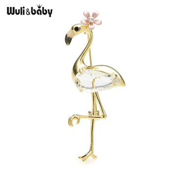 Wuli&copilul de Cristal Pasarea Flamingo Broșe Pentru Femei Email Poartă Flori Bird Petrecere Casual, de Birou, Ace de Brosa, Cadouri de
