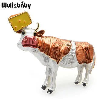 Wuli&copilul de Vacă Drăguț Broșe Ace Femeile să Ia Brânză de Vacă Bovine Corsaj de Anul Nou de Craciun Calitate Bijuterii Cadouri