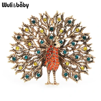 Wuli&copilul Mulitcolor Spumant Mare Păun Broșe Ace Pentru Femei Bijuterii Cadou 4 Culori Insigna Eșarfă Catarama