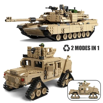 WW2 Militare M1A2 Abrams MBT Tanc Tun Carul Set Soldat Cifre DIY Model de Blocuri Jucarii Copii Cadou 2in1 Creator