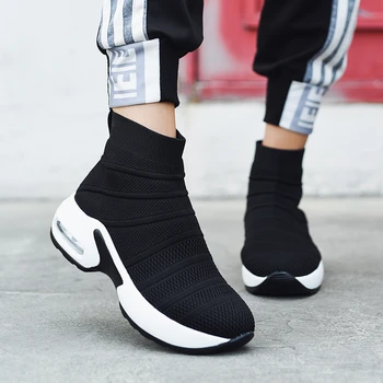 WWKK Adidasi Femei Tricot de Sus Respirabil Pantofi Sport Sock Cizme de Toamna Pantofi Femei Indesata Mare Sus Pantofi de Alergare Pentru Femei