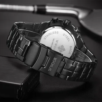 WWOOR Barbati Ceas de Lux Cadran Mare Mens Sport Ceas Cronograf rezistent la apa din Oțel Inoxidabil Încheietura Cuarț Ceas de Afaceri Reloj Hombre
