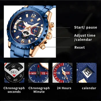 WWOOR Ceasuri Mens 2020 Brand de Lux Sport Cronograf Armata Ceas Bărbați Impermeabil Cuarț Ceas Cu Calendar de sex Masculin Albastru Ceas