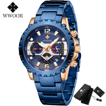 WWOOR Ceasuri Mens 2020 Brand de Lux Sport Cronograf Armata Ceas Bărbați Impermeabil Cuarț Ceas Cu Calendar de sex Masculin Albastru Ceas