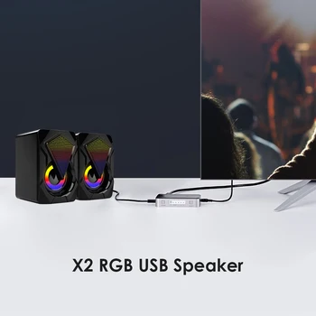 X2 Stereo, Sunet Surround Difuzor cu Lumina RGB pentru Desktop PC Laptop Boxe de Calculator USB Powered Subwoofer