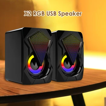 X2 Stereo, Sunet Surround Difuzor cu Lumina RGB pentru Desktop PC Laptop Boxe de Calculator USB Powered Subwoofer