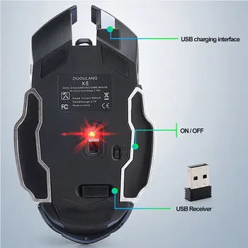 X8 Super Silent Wireless Gaming Mouse 2400DPI Reîncărcabilă Optice PC Negru Mouse de Calculator