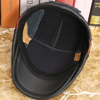 XdanqinX 2019 Stil Nou Toamna Iarna Barbati Bereta Piele naturala Moda Pălărie de piele de Vacă Cald Limba Capace Pentru Barbati Branduri Capac Plat