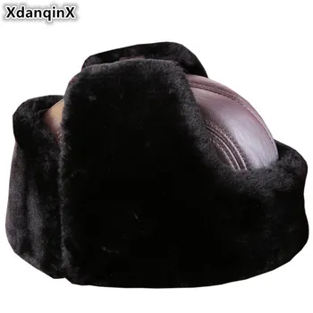 XdanqinX Nou foarte Groasă Cald Iarna Barbati din Piele Hat Bombardier Pălării Plus Catifea Piele Blana Căști de protecție Capac Pentru Tata Bătrâni