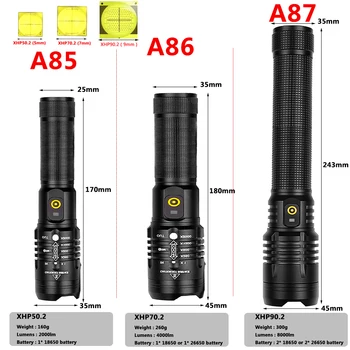 XHP90.2 Tactice Lanterna LED-uri USB Reincarcabila cu Zoom Lanterna Powerbank Funcția 18650 sau Acumulator 26650 Aliaj de Aluminiu Lanterna