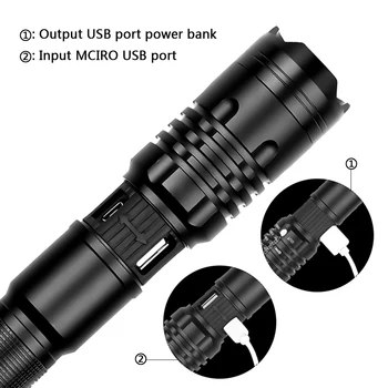 XHP90.2 Tactice Lanterna LED-uri USB Reincarcabila cu Zoom Lanterna Powerbank Funcția 18650 sau Acumulator 26650 Aliaj de Aluminiu Lanterna